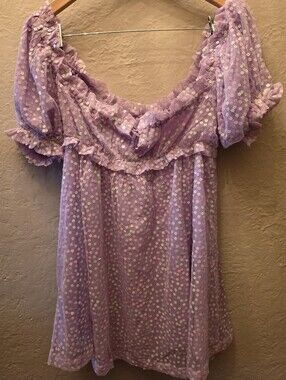 NWT Buddy Love Lavender Sequin Daisy Mesh Babydoll Dress Fairycore Coquette
